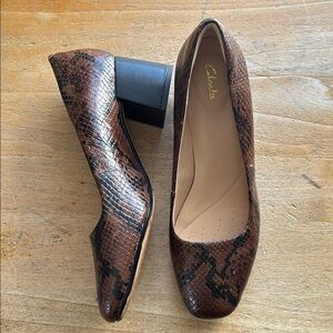 Clarks Brown Snakeskin Heels